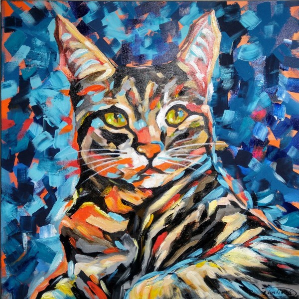 Quadro decorativo  pintado a mão gato medida 60x60  
