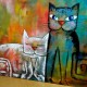 Quadro decorativo pintado a mão gatos medida 70x90 código  710