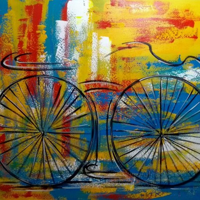Quadro decorativo pintado a mão tema bike, ciclismo, bicicleta, abstrato,quadro original,medida  80x100 codigo 731