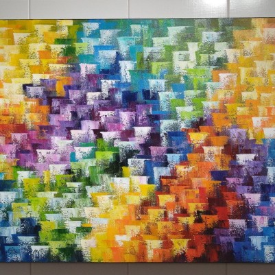 Quadro abstrato multicolorido pintado a mão 60x100 código 1395