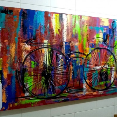 Quadro decorativo pintado a mão tema bike, ciclismo, bicicleta medida 80x140 código 1233