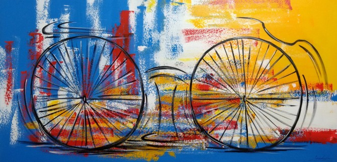 Quadro decorativo pintado a mão tema bike, ciclismo, bicicleta medida 60x120 código 1308
